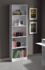 Lavish Kitchen Isle Niss Arctic White five-tier bookshelf with sleek design and storage shelves for organizing books and decor.