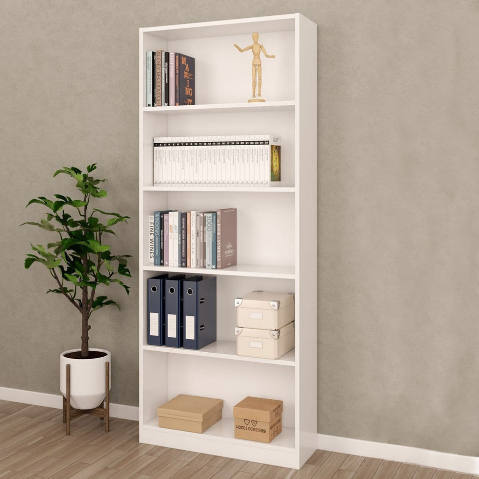 Ecoked Large Arctic White  Shelving Storage Bookcase Unit 5 Tier  Open Book Shelves for Modern Home or Office