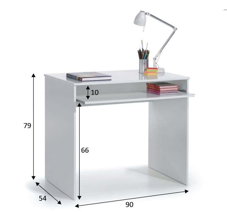 Brevon Small Arctic White Desk with Pull-Out Keyboard Tray Compact Home Office Study Table with Reversible Legs