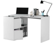 Lavish Kitchen Isle Drift White Reversible Desk with storage and cupboards, designed for home office use, shown in a corner setup