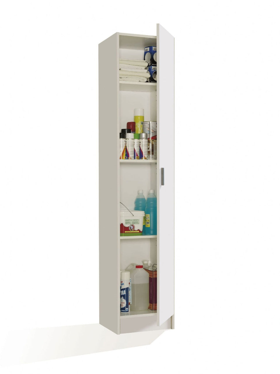 White Narrow Storage Cupboard 37cm Wide Multi-Purpose Cabinet for Kitchen, Utility, or Garage