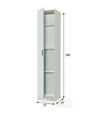 White narrow storage cupboard by Lavish Kitchen Isle, 37cm wide utility cabinet for kitchen, garage, or utility room storage.