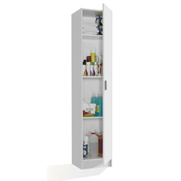 White narrow storage cupboard by Lavish Kitchen Isle, 37cm wide, multi-purpose cabinet for kitchen, utility, or garage storage.
