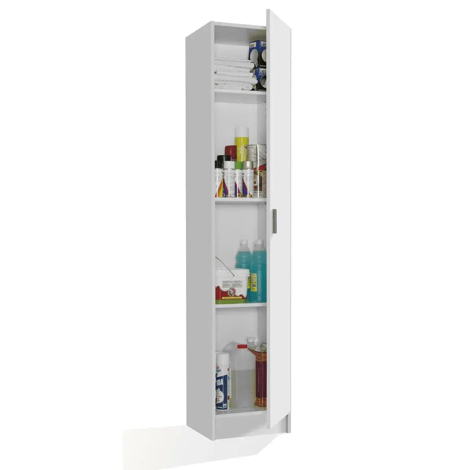 White Narrow Storage Cupboard 37cm Wide Multi-Purpose Cabinet for Kitchen, Utility, or Garage