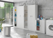 White narrow storage cupboard by Lavish Kitchen Isle, 37cm wide multi-purpose cabinet for kitchen, utility, or garage storage.