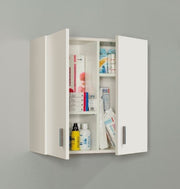 White storage wall cupboard by Lavish Kitchen Isle, 59cm wide, wall-mounted multi-purpose cabinet with doors and shelves.
