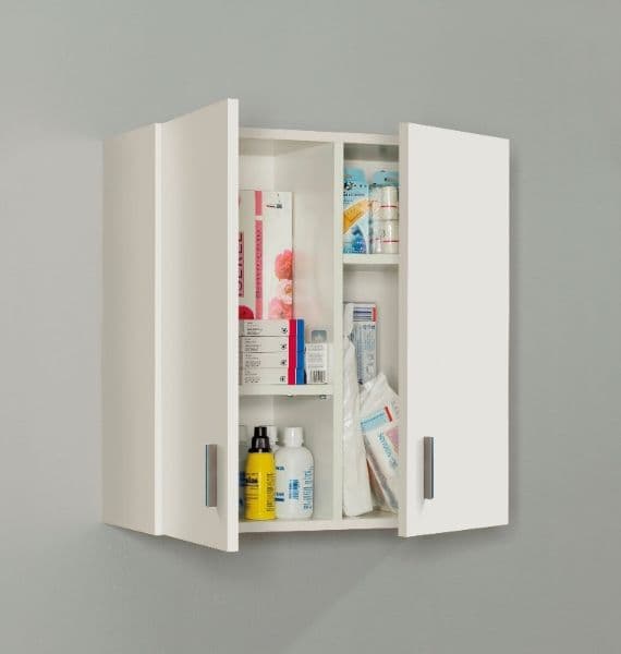 White Storage Wall Cupboard 59cm Wide – Multi-Purpose Wall-Mounted Cabinet