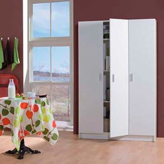White Wide Storage Cupboard – 3 Door Tall Cabinet with Adjustable Shelves (180cm)