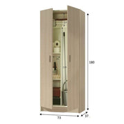 Tall oak effect utility storage cupboard with two doors and internal shelves, ideal for versatile kitchen or utility room storage.