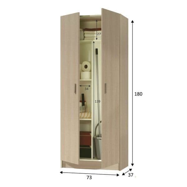 Tall Oak Effect 2 Door Utility Storage Cupboard 73cm Wide Multi Use with Internal Shelves