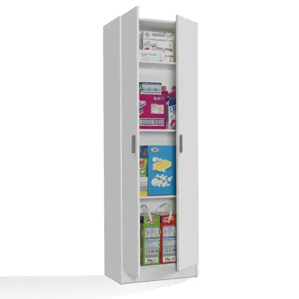 Multi Tall White Shoe Storage Cupboard 59cm Wide 2 Door Utility Cabinet with Internal Shelves