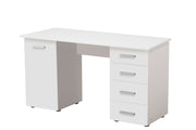 Lavish Kitchen Isle Aether Matt White Desk with 4 storage drawers and cupboard, ideal for home office or study workspace.