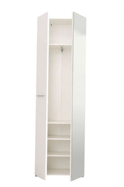 White mirrored wardrobe with oak effect gloss finish, 60cm wide, featuring shelves and hanging rail from Lavish Kitchen Isle.