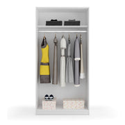 White sliding door wardrobe with 2 doors, hanging rail, and shelf for narrow bedroom storage, 100cm wide by Lavish Kitchen Isle