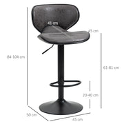 Set of 2 Lavish Kitchen Isle adjustable PU leather bar stools with swivel seats, footrests, armless design, ideal for home or café counters