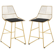 Set of 2 Bar stools Modern Counter Height Wire Metal - Gold