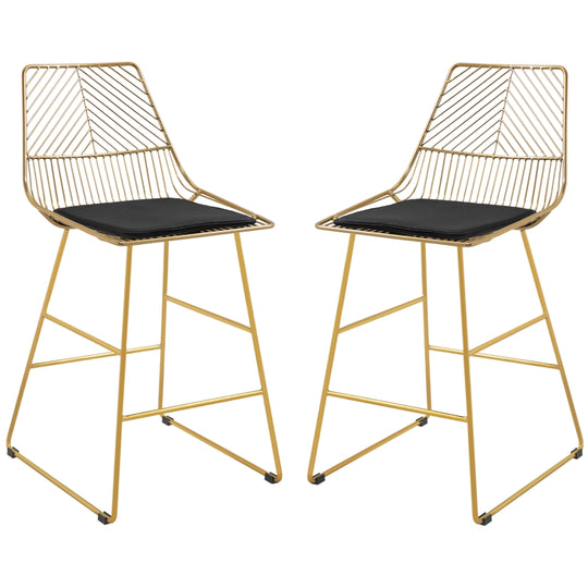 Set of 2 Bar stools Modern Counter Height Wire Metal - Gold