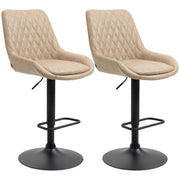 HOMCOM set of 2 upholstered retro bar stools with adjustable height, swivel seats, and supportive backs for kitchen or bar area.