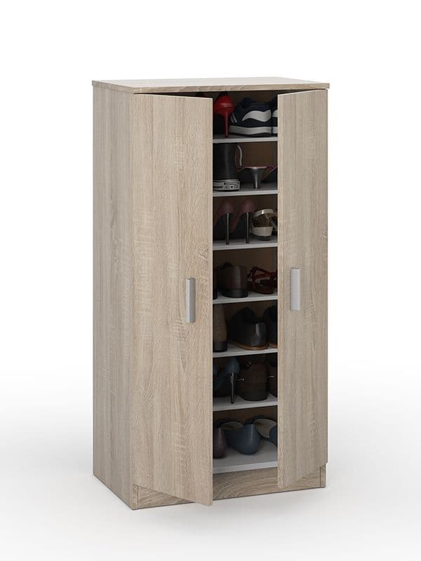 Zephyr Oak Effect Shoe Cabinet – Wooden Space-Saving Shoe Rack with 6 Shelves for 12-21 Pairs