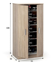 Lavish Kitchen Isle Zephyr Oak Effect Shoe Cabinet with 6 shelves for 12-21 pairs, wooden space-saving shoe rack with modern design.