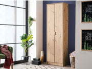 Lavish Kitchen Isle tall oak effect shoe storage cabinet with 6 shelves, featuring 2 doors for organized utility shoe storage.