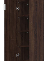 Dark brown Swold 2-door wardrobe with shelves and compartments, tall multi-purpose storage cabinet from Lavish Kitchen Isle.