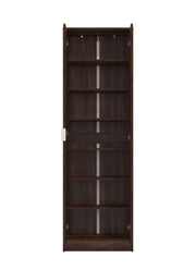 Dark brown Swold 2-door wardrobe with shelves and compartments, tall multi-purpose storage cupboard by Lavish Kitchen Isle.