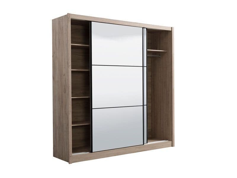 Orbix Artisan Oak Effect Sliding Door Wardrobe 213cm Wide Full Mirrored with Shelving and Hanging Rail