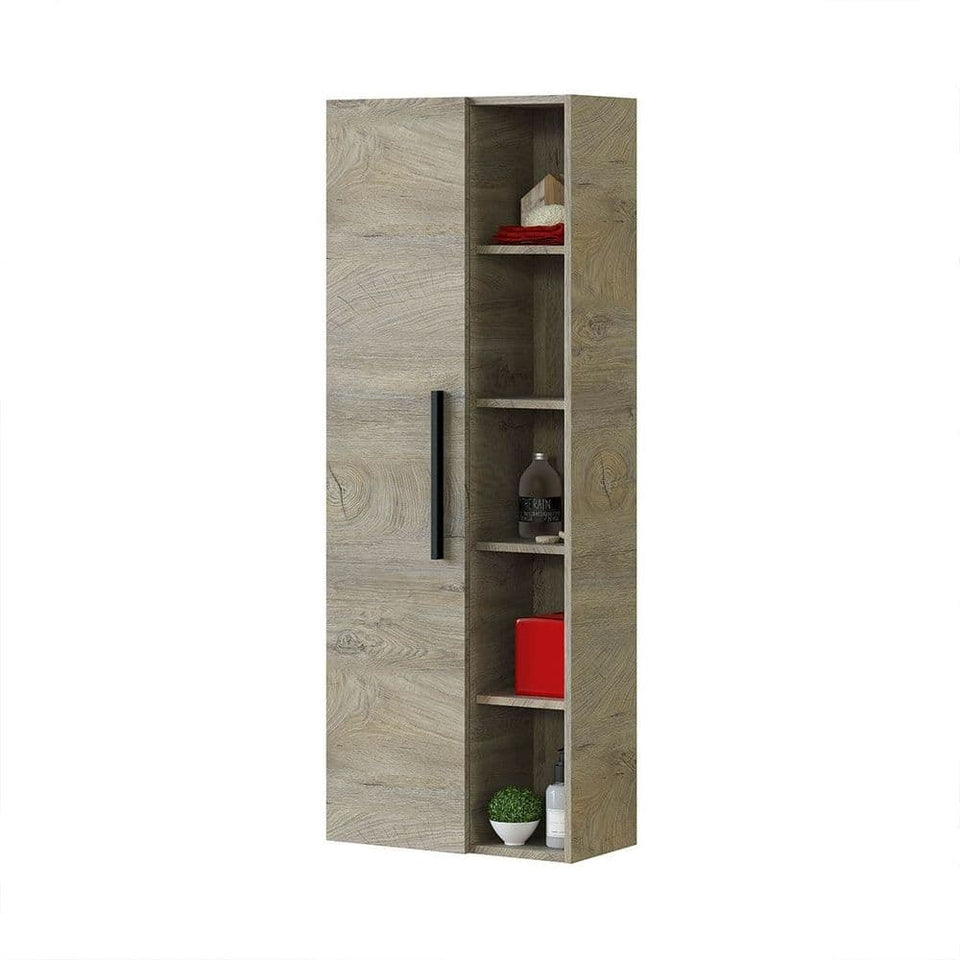 Beves Oak Effect Bathroom Vanity Storage Cupboard Wall-Mounted with 5 Compartments