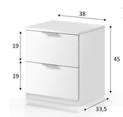 Contemporary white bedside table with two drawers, compact 38cm design by Lavish Kitchen Isle, featuring sleek modern style.