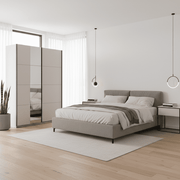 White sliding wardrobe with mirror, 145cm, featuring hanging rail and shelves for bedroom storage, by Lavish Kitchen Isle.