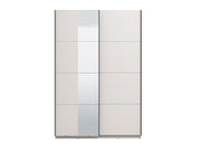 White sliding wardrobe with mirror, 145cm storage, hanging rail, and shelves, ideal bedroom furniture by Lavish Kitchen Isle