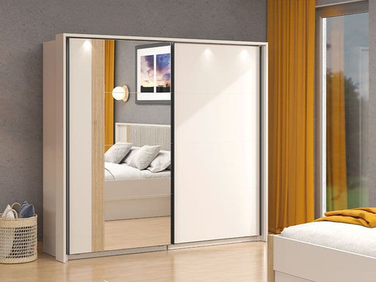 Large Mirrored Sliding Door Wardrobe – Cashmere & Artisan Oak Effect