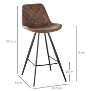 Set of 2 HOMCOM vintage bar stools with dark microfiber cloth padding for home bar or kitchen use.
