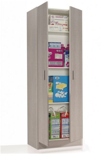 Multi Purpose Utility Shelf Oak Wide Storage Cupboard 59cm 2 Door Oak Effect Unit Wooden Space Saving Cabinet