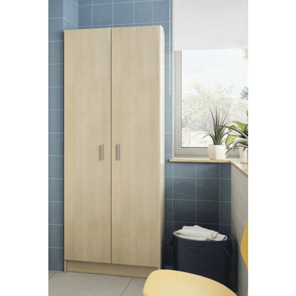 Multi Purpose Utility Shelf Oak Wide Storage Cupboard 59cm 2 Door Oak Effect Unit Wooden Space Saving Cabinet