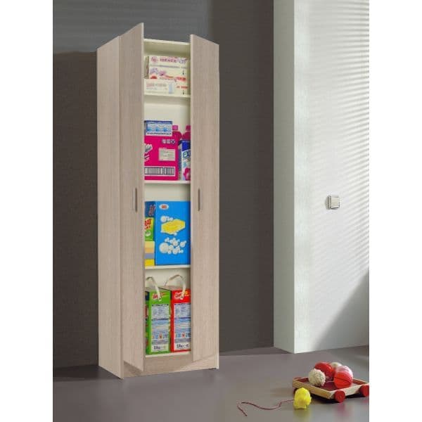 Multi Purpose Utility Shelf Oak Wide Storage Cupboard 59cm 2 Door Oak Effect Unit Wooden Space Saving Cabinet
