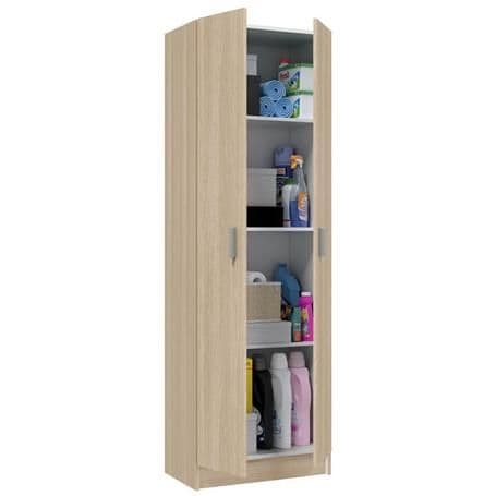 Multi Purpose Utility Shelf Oak Wide Storage Cupboard 59cm 2 Door Oak Effect Unit Wooden Space Saving Cabinet