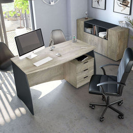 Lavish Kitchen Isle Auralis Oak Grey office desk with drawers, modern home computer table for workspace organization