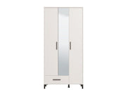 Lavish Kitchen Isle white 3-door mirrored wardrobe with tall, shallow design, ideal for small spaces and modern storage solutions.