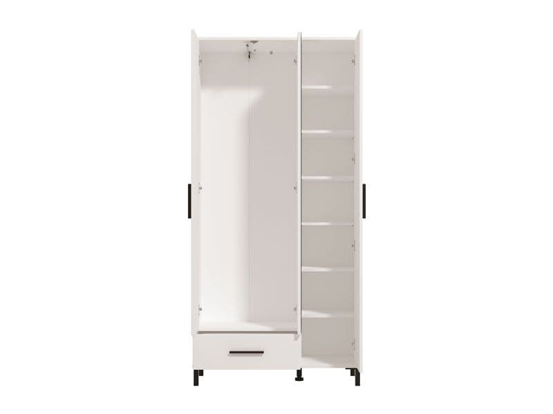 White 93cm Wide 3 Door Mirrored Wardrobe – Slim Tall Cupboard with Hanging Rail, Drawers & Shelving | Bedroom Furniture Storage for Small Narrow Spaces