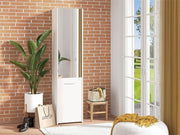 Lavish Kitchen Isle full-length mirrored shoe storage unit in white, holding up to 30 pairs with sleek, slim design.