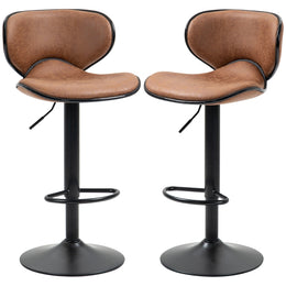 Set of 2 Lavish Kitchen Isle adjustable PU leather bar stools with swivel seats, footrests, armless design, perfect for home or café bars.