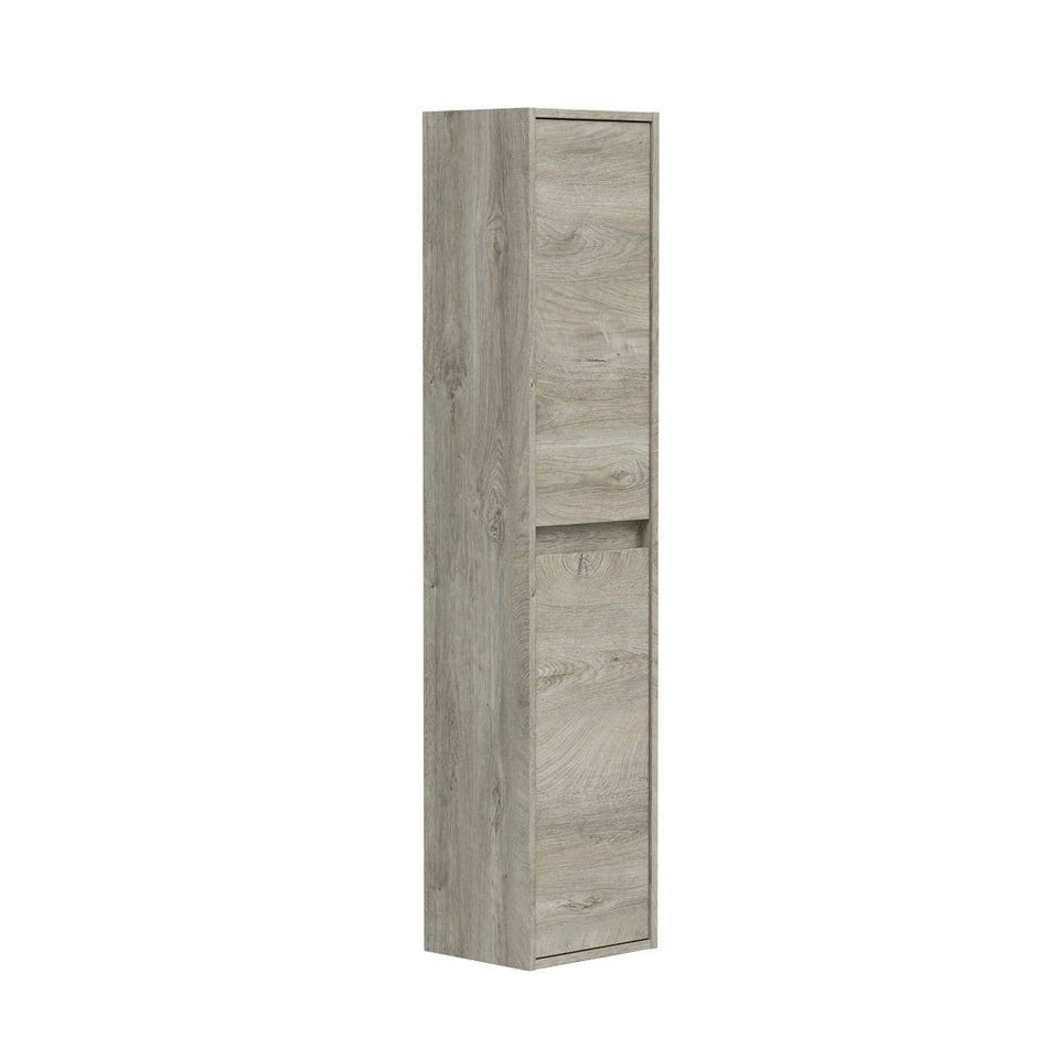 Beves Nordic Oak Effect Tall 2 Door Wall Mounted Floating Bathroom Storage Cupboard