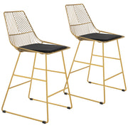 Set of 2 Bar stools Modern Counter Height Wire Metal - Gold
