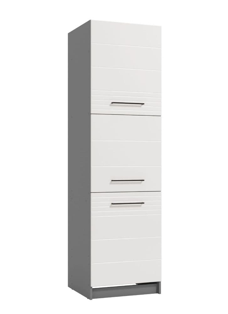Harbour White High Gloss And Grey Tall 60cm 3 Door Kitchen Larder Unit Pantry Cupboard