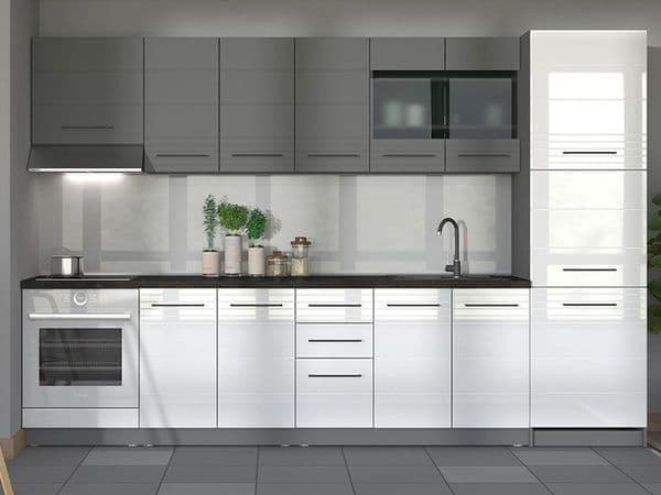 Harbour White High Gloss And Grey Tall 60cm 3 Door Kitchen Larder Unit Pantry Cupboard