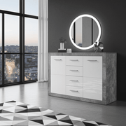 Lavish Kitchen Isle Cosmo sideboard with grey and white gloss finish, two doors and four drawers, in a modern storage design.