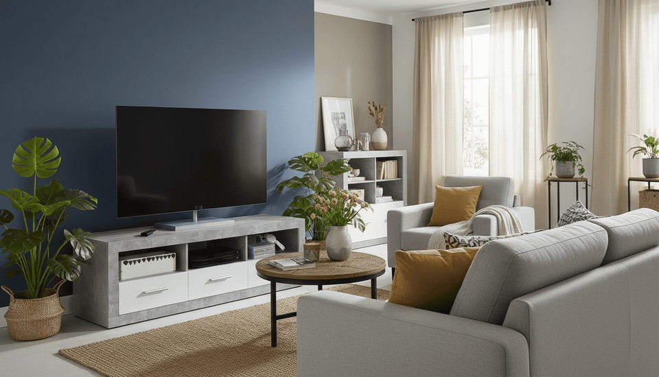Large grey and white gloss TV cabinet from Lavish Kitchen Isle, modern storage unit with sleek finish and spacious design.