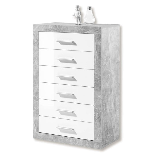 Grey and White Gloss Tallboy Chest of Drawers – 6 Drawer Bedroom Storage Unit